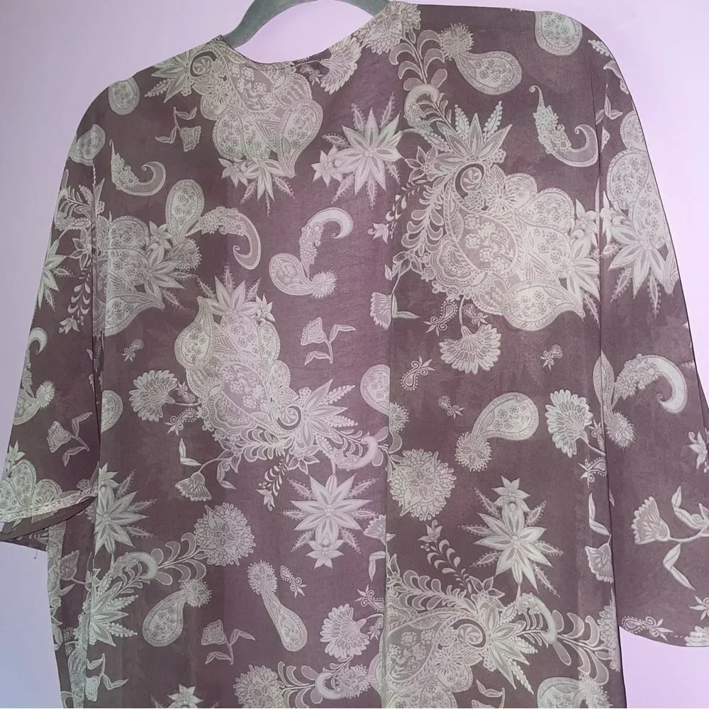 Charlotte Russe M Duster Purple Boho Paisley Robe Open Front Longline Cardigan